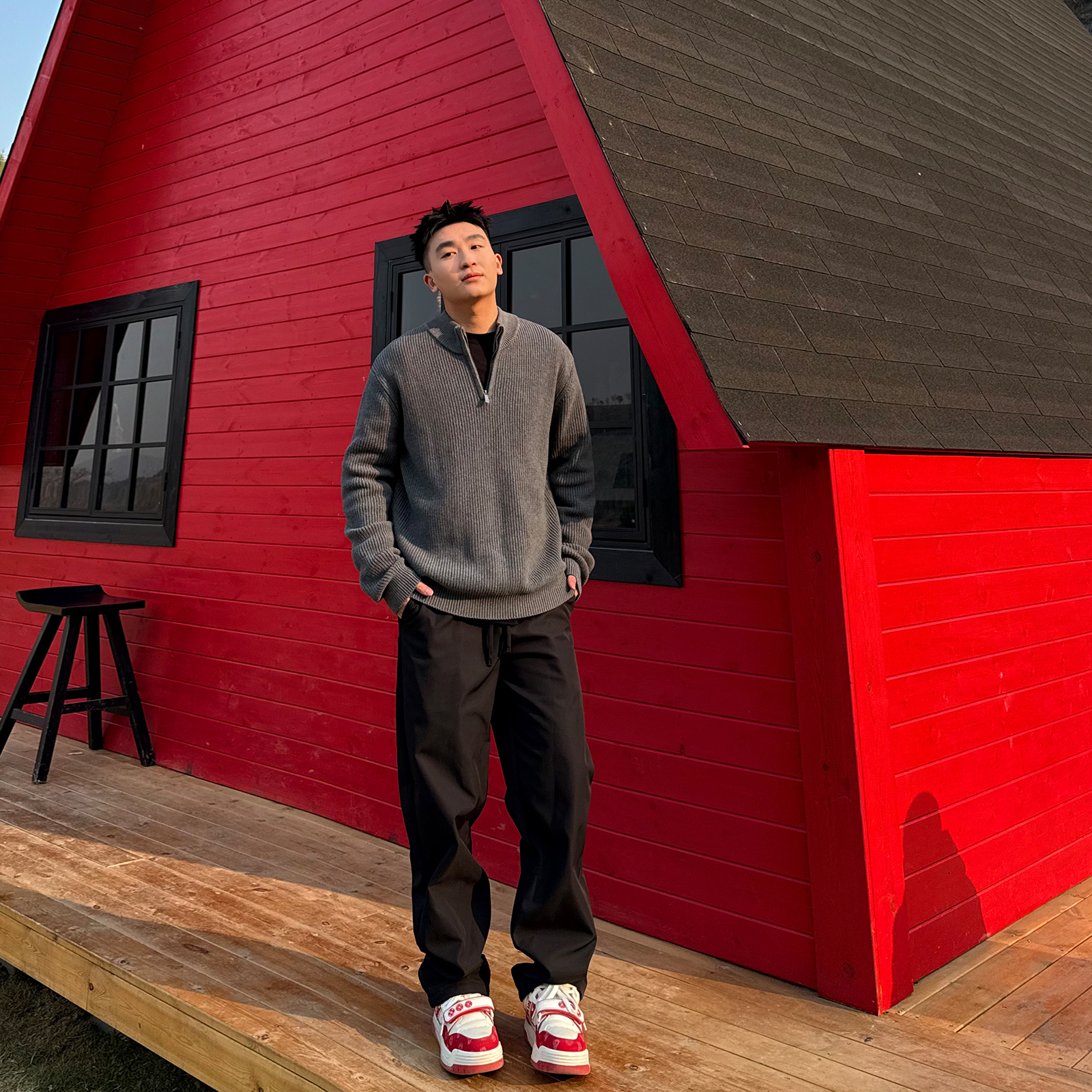 SANBAI黑色三防加绒休闲长裤