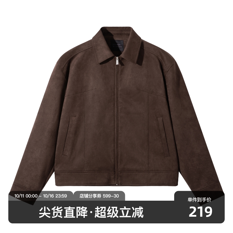 SANBAI麂皮绒老钱风短款夹克