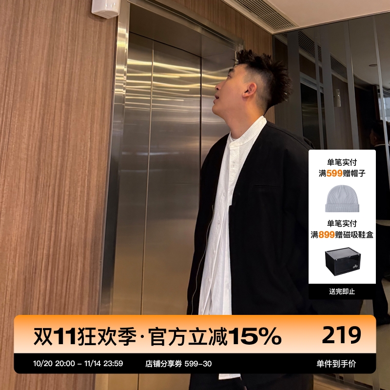 SANBAI黑色深V领夹克外套