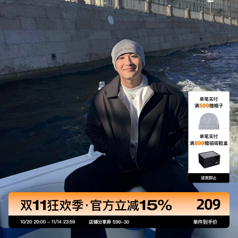SANBAI黑色千鸟格翻领夹克外套