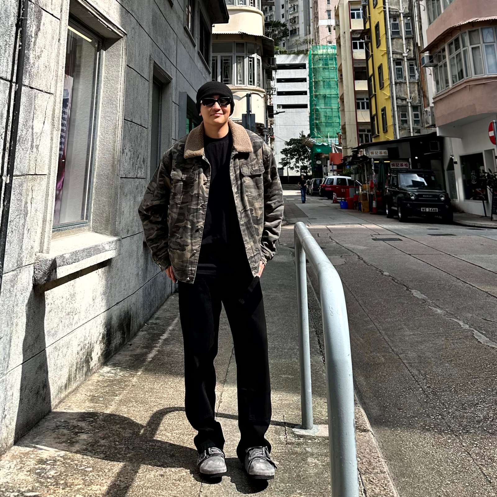 SANBAI水洗黑色伐木牛仔裤