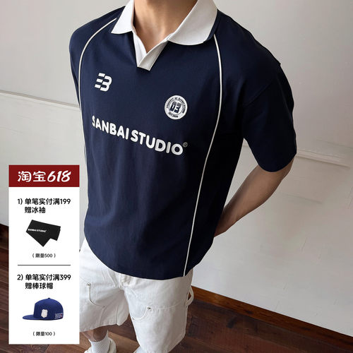 SANBA叁佰休闲运动风印花短袖