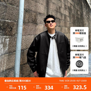 SANBAI 叁佰【阿美咔叽】黑色PU棉衣男2024年冬新款美式宽松夹克