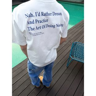 休闲短袖 SANBAI叁佰 美式 新款 男微宽松撞色印花T恤 白日梦想家