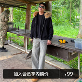 叁佰 男高级流行直筒裤 水洗灰破洞 休闲牛仔长裤 子 春季 SANBAI