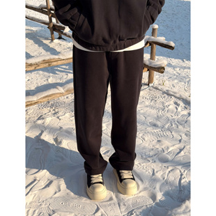 百搭休闲裤 SANBAI 黑色秋冬加厚加绒直筒卫裤 重磅奥粒绒 叁佰