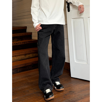 SANBAI叁佰黑灰水洗牛仔裤