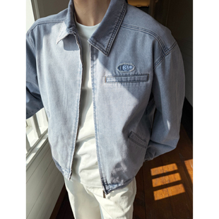 SANBAI 叁佰【Miu系牛仔夹克】美式休闲牛仔外套男士做旧毛边衣服