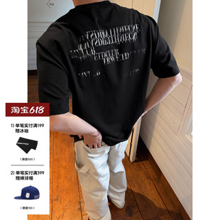 SANBAI 叁佰【虚拟地带】夏季宽松圆领短袖T恤男280G虚幻字母半袖