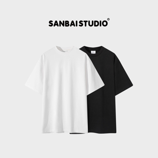 纯色重磅纯棉T恤男女基础百搭圆领宽松短袖 美式 潮 叁佰夏季 SANBAI