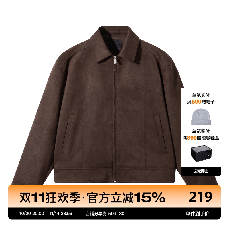 SANBAI麂皮绒老钱风短款夹克