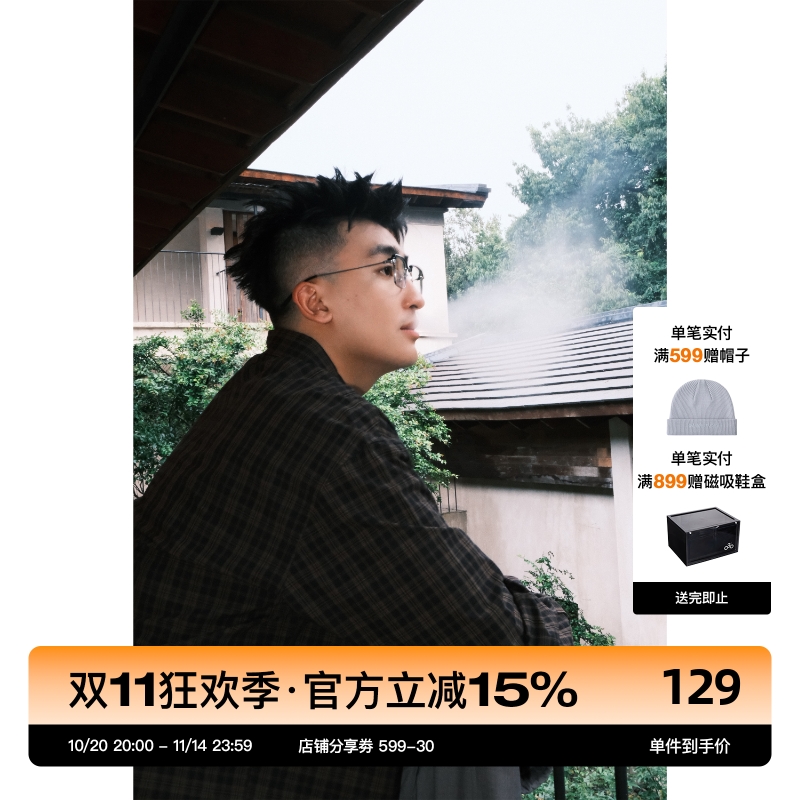 SANBAI叁佰棕色格纹衬衫