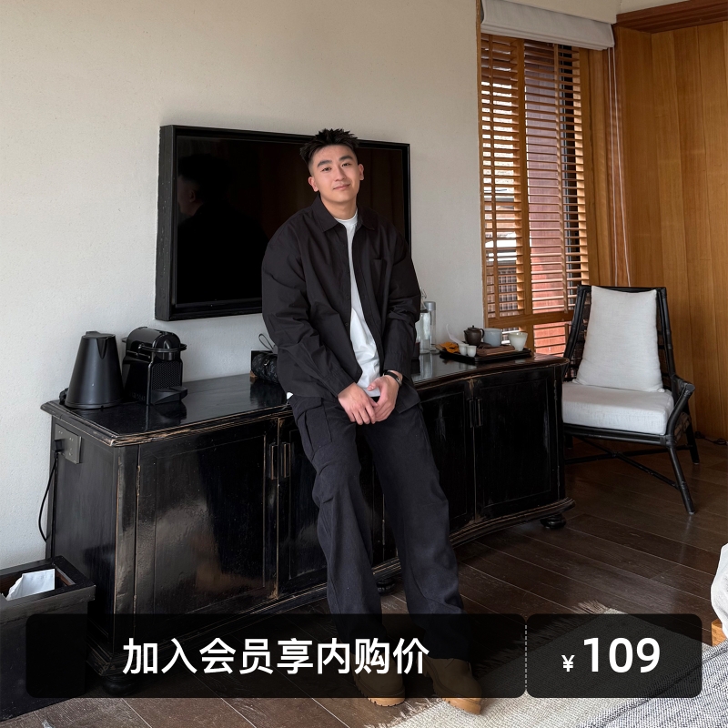 SANBAI黑色灯芯绒工装裤