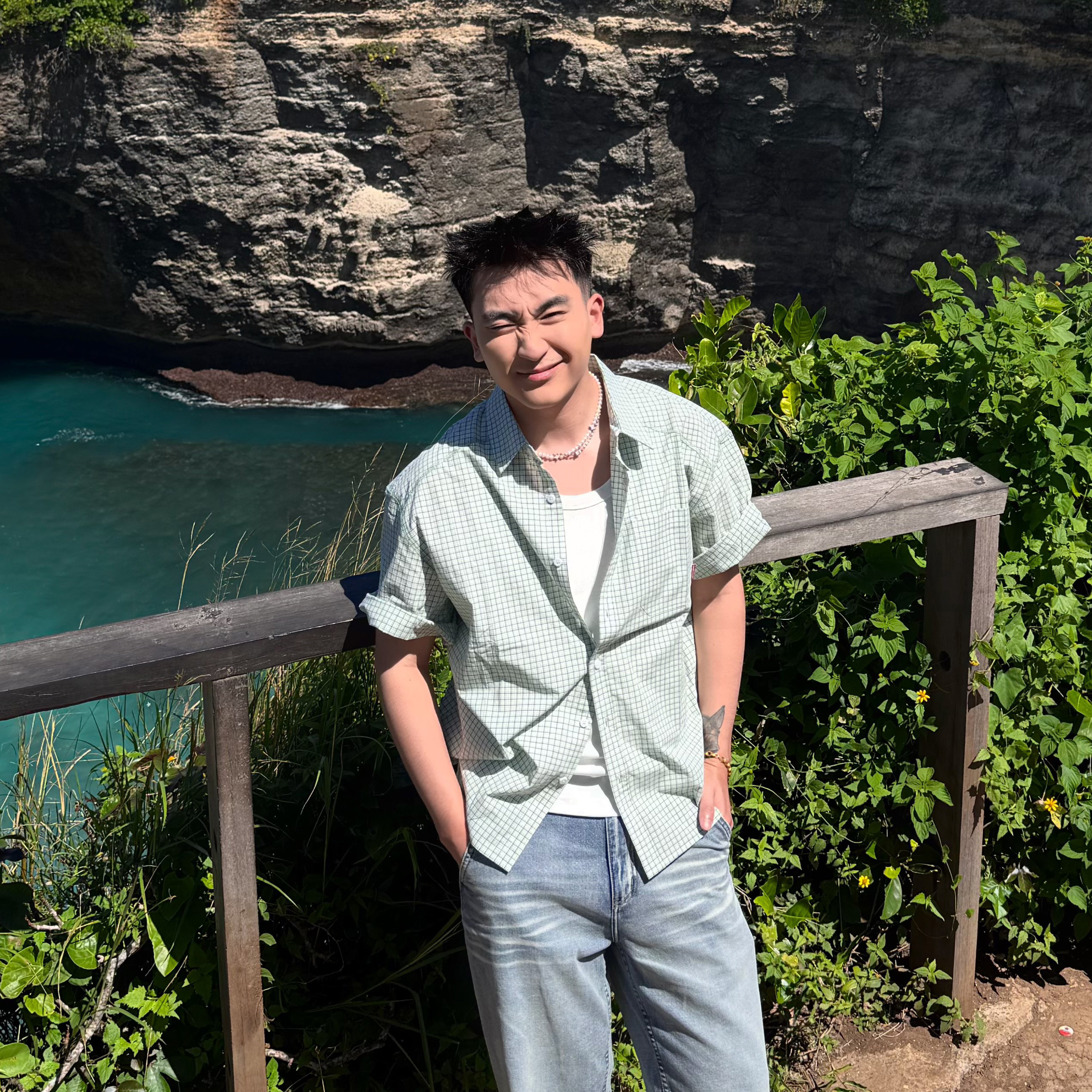 SANBAI叁佰薄荷绿格短袖衬衫图片