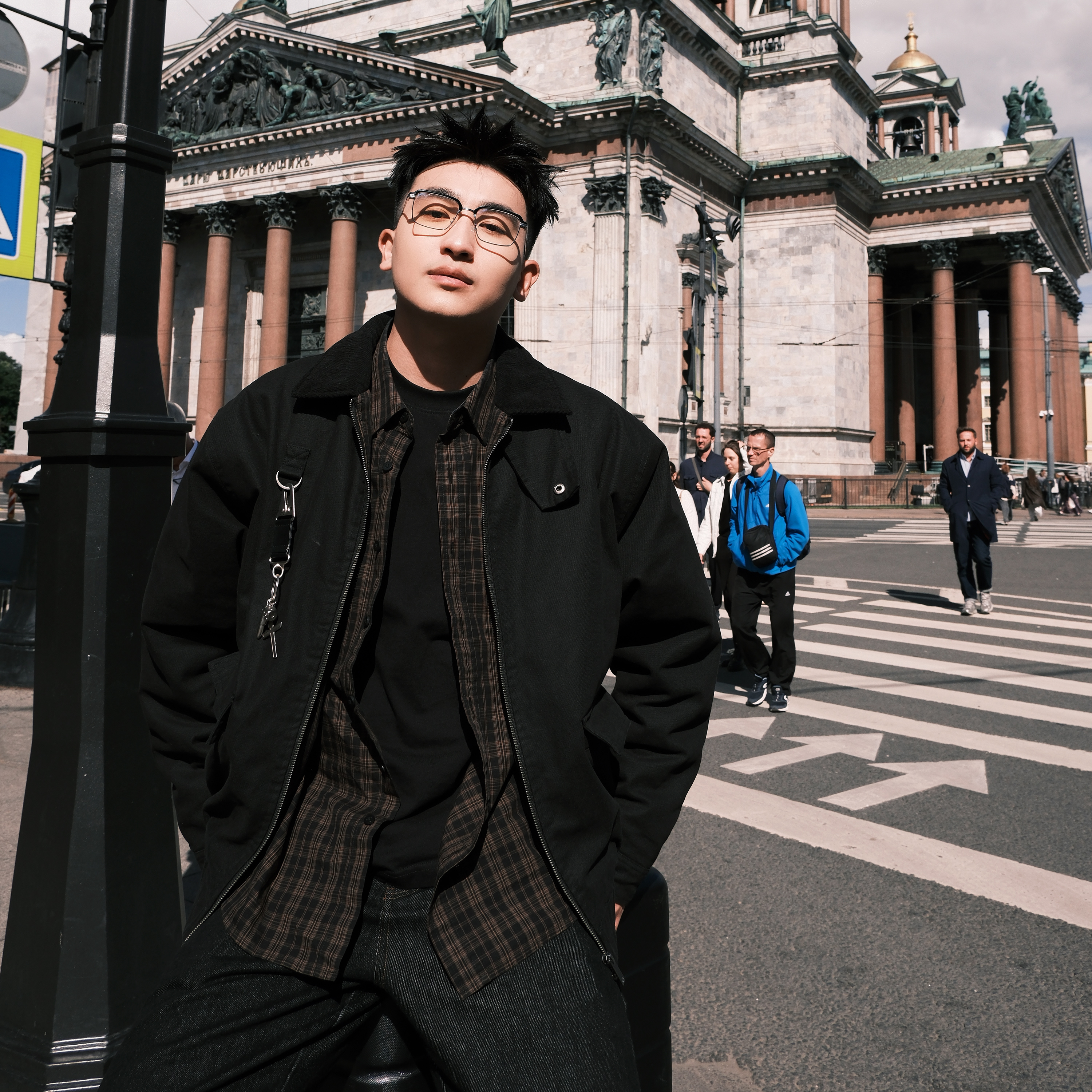 SANBAI帆布夹克拼接复古棉服