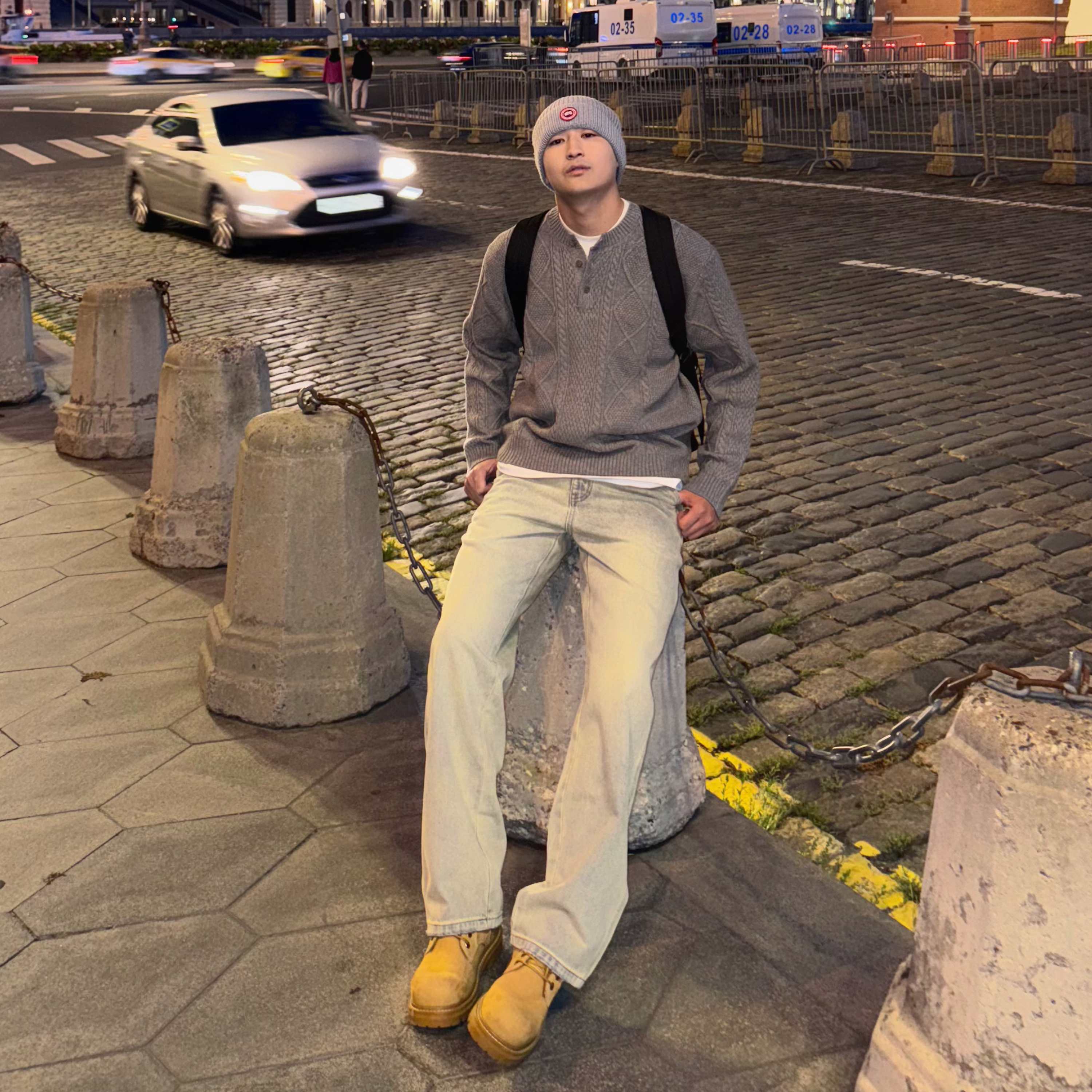 SANBAI叁佰黄泥色做旧牛仔裤