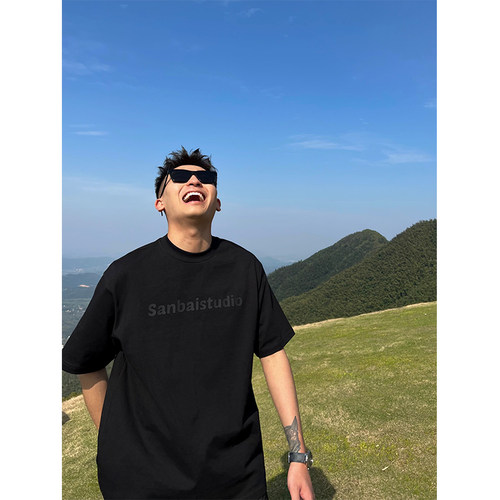 SANBAI美式重磅纯棉刻字膜短袖