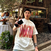 男生纯棉圆领重磅短袖 SANBAI 新款 红色幻影字母T恤半袖 叁佰夏季