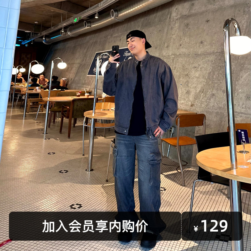 SANBAI做旧复古多口袋牛仔裤