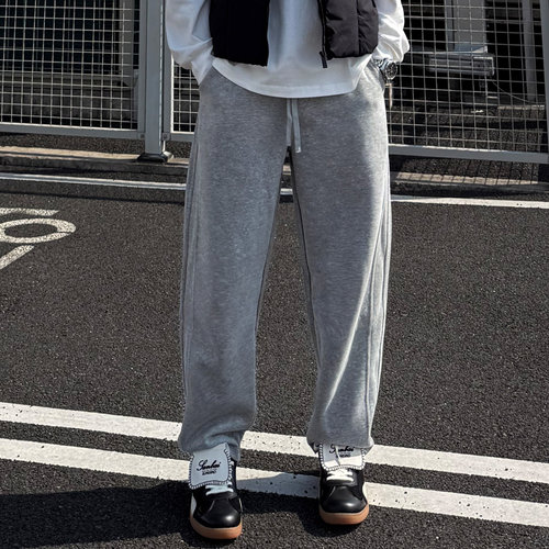 SANBAI叁佰灰色弯刀针织长裤