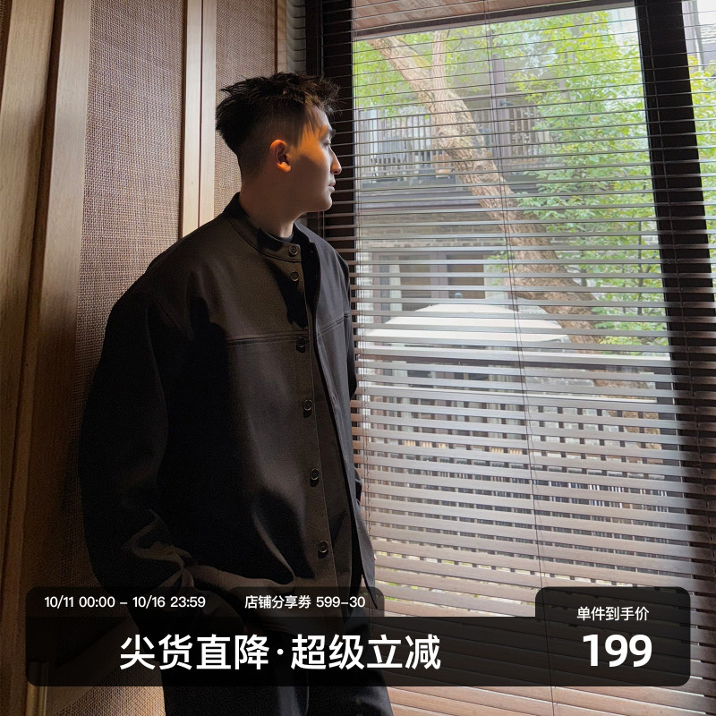 SANBAI黑色无帽纽扣夹克
