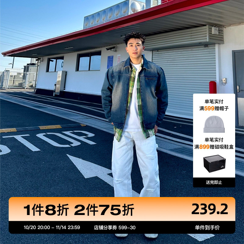 SANBAI蓝色拉链牛仔夹克
