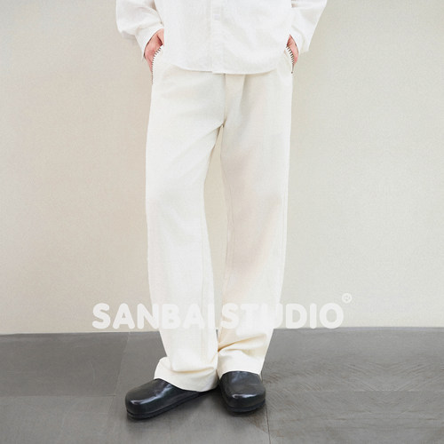 SANBAI 叁佰【天丝竹节纹长裤】新款休闲裤子男士300克B02直筒裤
