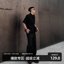 SANBAI 叁佰【黑曜猫瞳】黑色猫眼石衬衫男夏季高级宽松休闲短袖