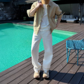 叁佰 美式 微弯刀神裤 SANBAI 休闲宽松长裤 男士 半松紧腰头裤 子