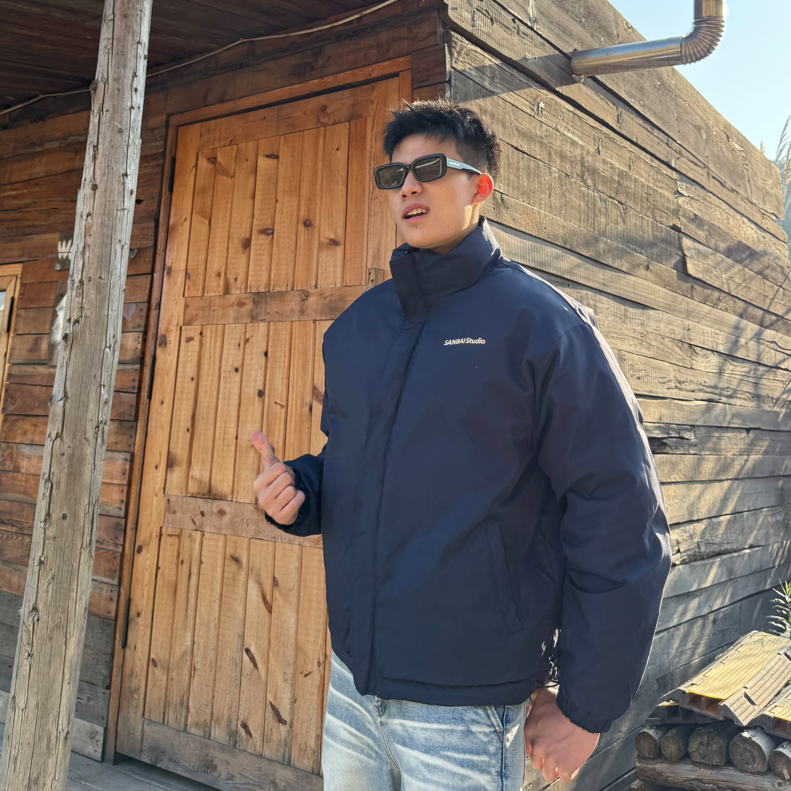 SANBAI叁佰两面穿反光印花棉衣