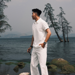 白色针织polo衫 态度 男夏季 翻领休闲美式 SANBAI 高级短袖 叁佰