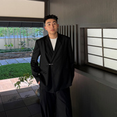 叁佰 新中式 穹度 春季 高级休闲外套 黑色一字扣西服男士 SANBAI