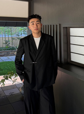 SANBAI 叁佰【穹度】黑色一字扣西服男士春季新中式高级休闲外套