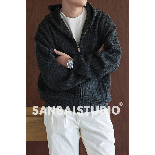 SANBAI叁佰粗针麻花卫衣
