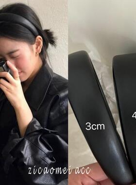 韩国ins博主黑色皮质发箍复古