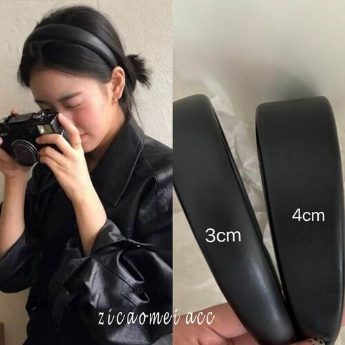 韩国ins博主黑色皮质发箍复古