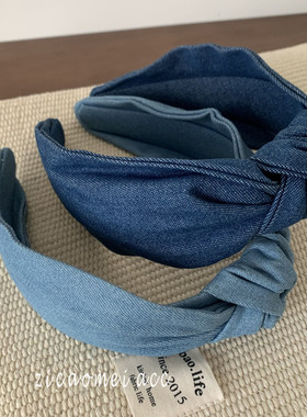 去有风的地方刘亦菲许红豆同款牛仔蓝色发箍复古宽边打结头箍发卡