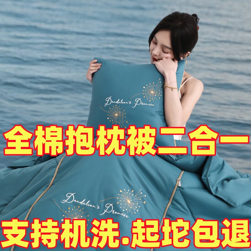 A类车载母婴级标准双面纯棉抱枕被子二合一宿舍车用靠垫被可机洗
