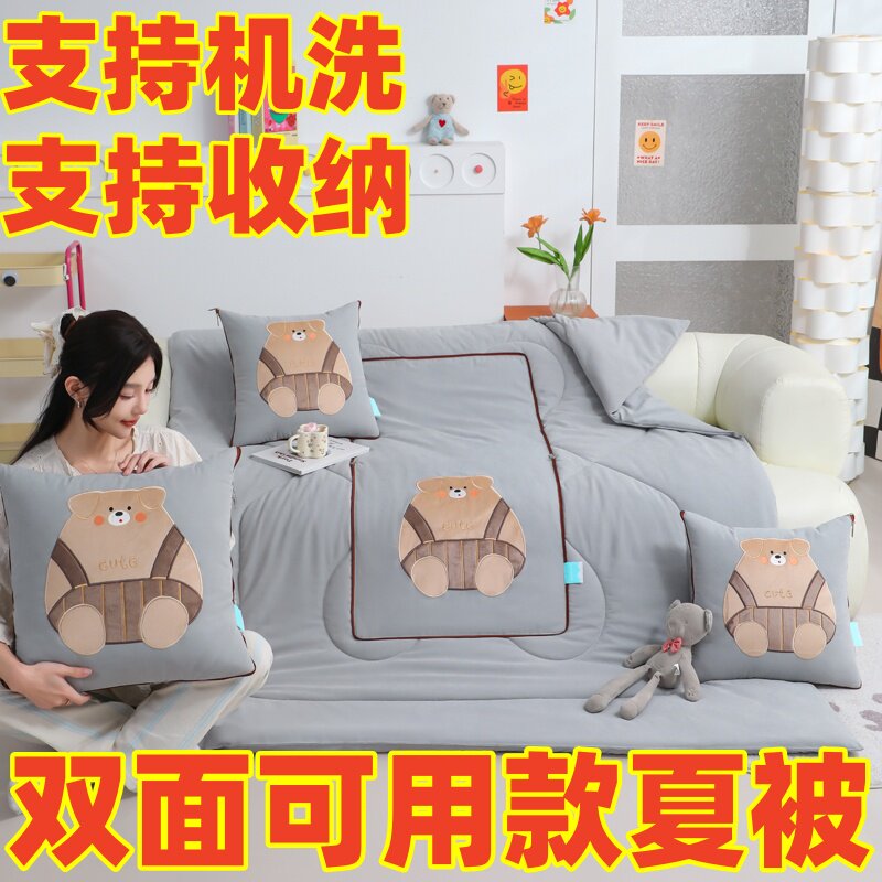 新款春夏双面精舒棉二合一抱枕被