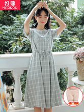 格子女夏2019新款学生森女系连衣裙1