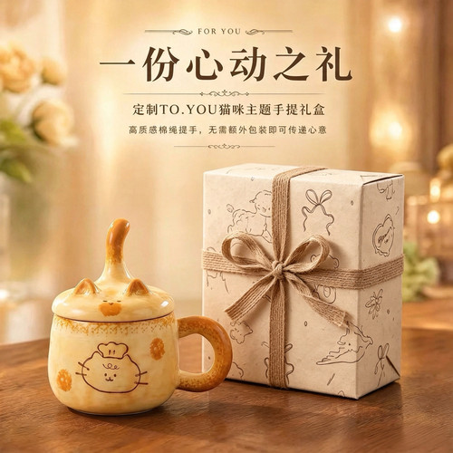 生日礼物女生友谊送闺蜜实用的高级感猫咪元素马克杯子可爱高颜值