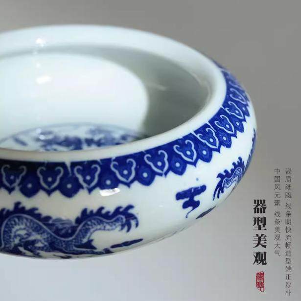 水仙花专用盆景德镇青花陶瓷笔洗毛笔洗笔缸古双龙瓷器水仙花盆