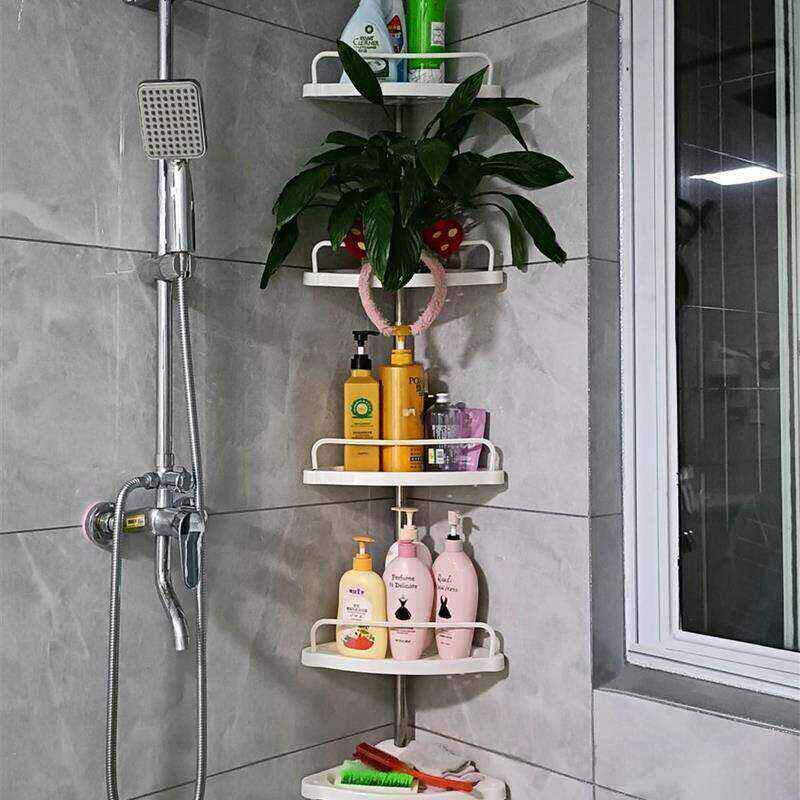 浴室置物架不锈钢伸缩杆顶天立地卫生间厨房三角收纳层架子免打孔