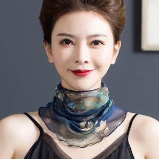 围脖夏季薄款女防晒桑蚕丝脖子假领子真丝围巾套头小丝巾护颈脖套
