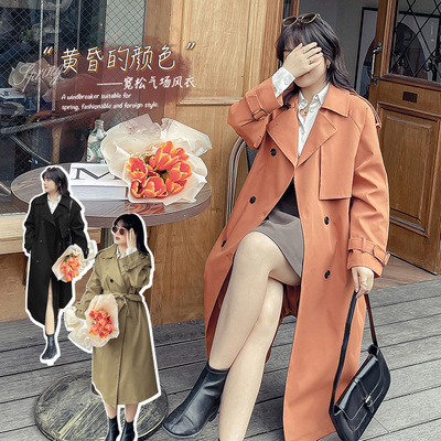 胖女孩特大码风衣双排扣外套新品