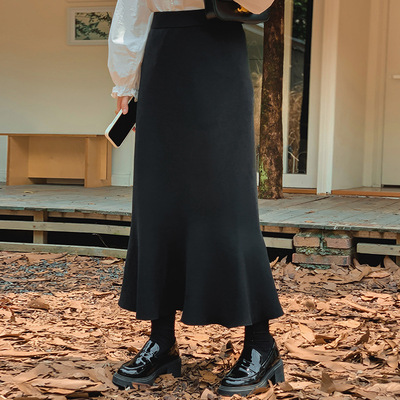 高腰垂感a字针织鱼尾休闲半身裙