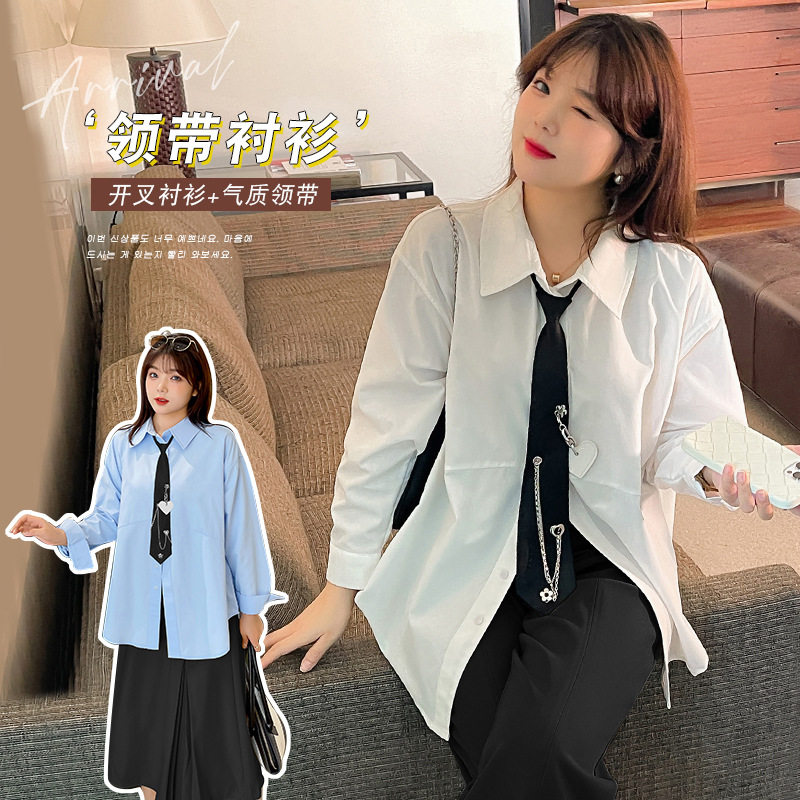 宽松显瘦学院风领带衬衫衬衣服潮