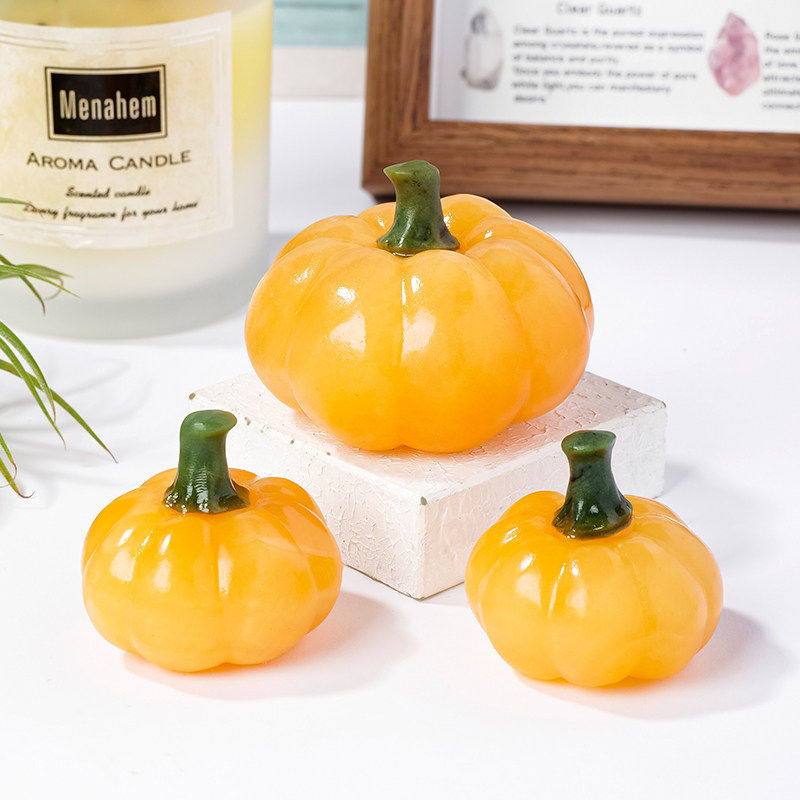 天然水晶原石金冻石南瓜雕刻件水晶原石黄方解南瓜万圣节装饰摆件