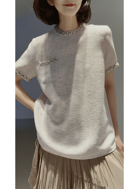 26春夏『云粉金羽纱』古法经纬绞纱  纯手工珠片小香上衣