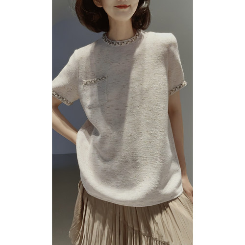 26春夏『云粉金羽纱』古法经纬绞纱  纯手工珠片小香上衣